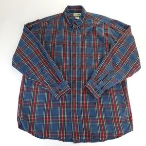 LL Bean Shirt Men Large Tall Blue‎ Green Red Scotch Plaid Cotton Flannel Soft